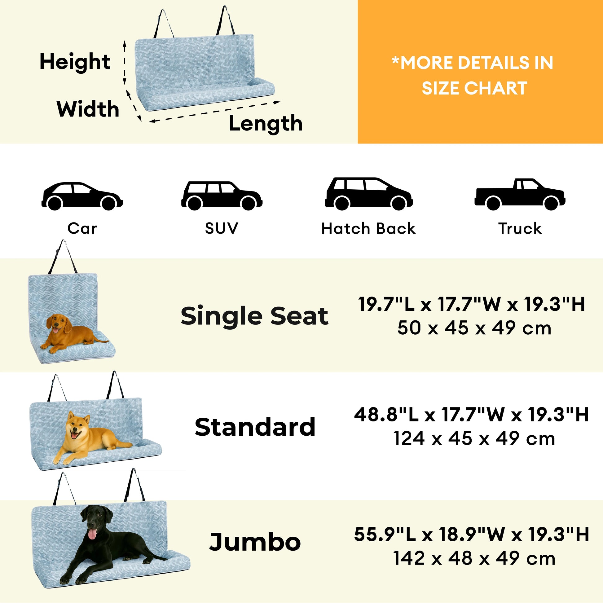 Cooling Travel Bolster Safety Back Seat Cover Large Dog Car Seat Bed Blue with Headrest- Chill Rover
