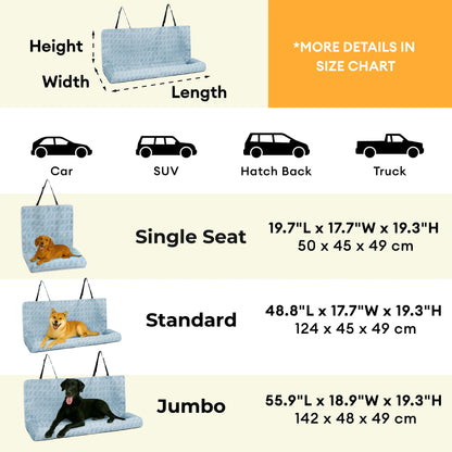 Cooling Travel Bolster Safety Back Seat Cover Large Dog Car Seat Bed Blue with Headrest- Chill Rover
