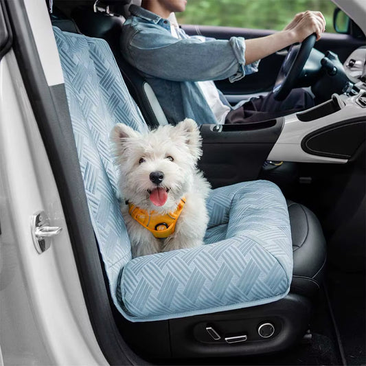Cooling Travel Bolster Safety Back Seat Cover Large Dog Car Seat Bed Blue with Headrest- Chill Rover