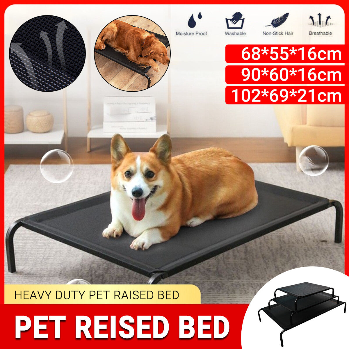 Heavy Duty Pet Raised Bed Elevated Trampoline Hammock Cat Dog Raised Deluxe AU